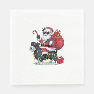 Xmas Lights Funny Santa Riding Border Terrier Dog Napkin