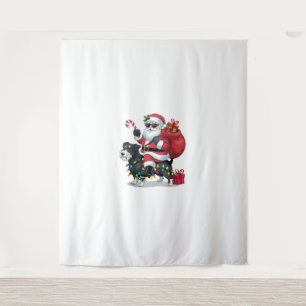 Xmas Lights Funny Santa Riding Border Terrier Dog Tapestry