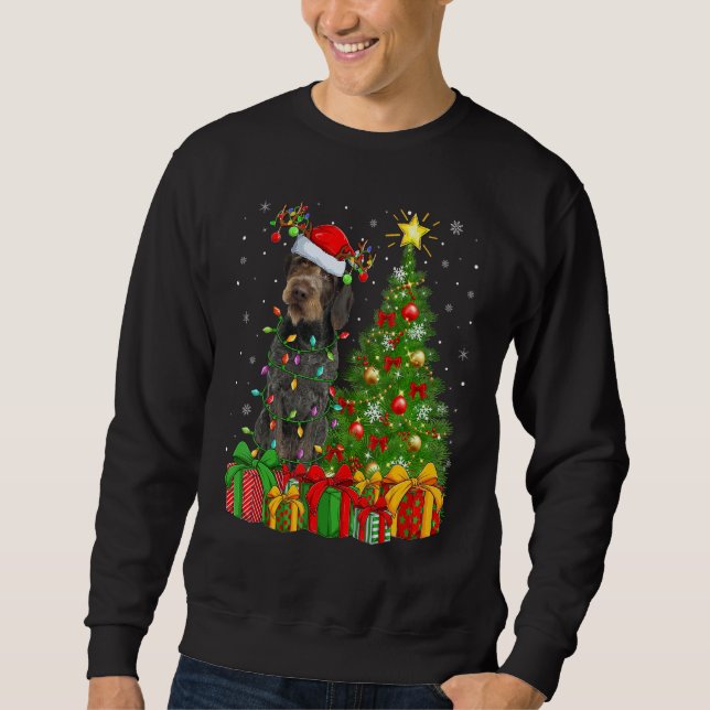 Xmas Lights German Wirehaired Pointer Dog Christma Sweatshirt (Front)