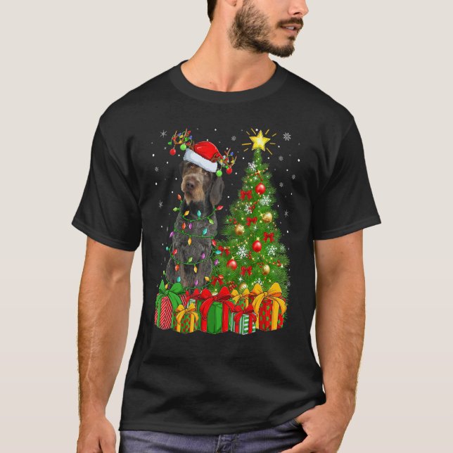 Xmas Lights German Wirehaired Pointer Dog Christma T-Shirt (Front)