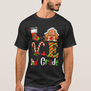 Xmas Lights Love 2Nd Grade Teacher Christmas T-Shirt