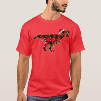 Xmas Lights Matching Buffalo Plaid Dinosaur Christ T-Shirt