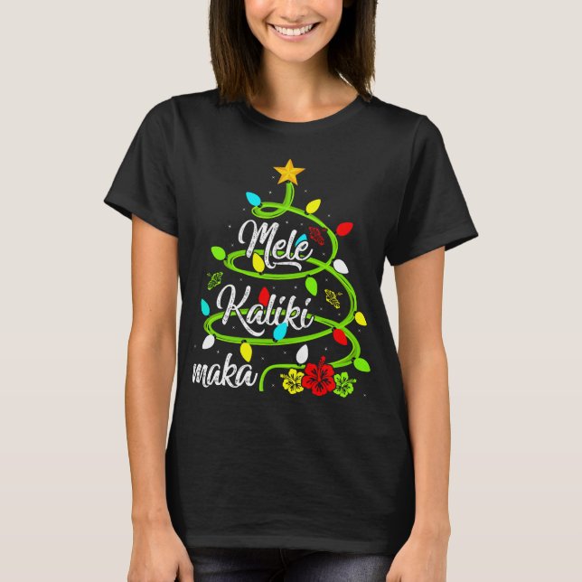 Xmas Lights Mele Kalikimaka Hawaiian Christmas Tre T-Shirt (Front)