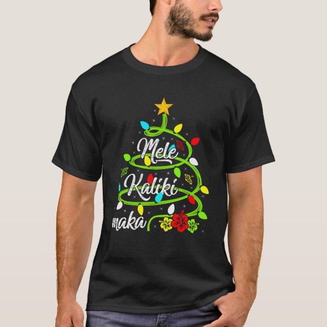 Xmas Lights Mele Kalikimaka Hawaiian Christmas Tre T-Shirt (Front)