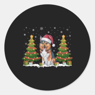 Xmas Lights Norwegian Elkhound Dog Santa Christmas Classic Round Sticker