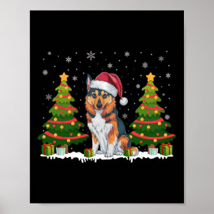 Xmas Lights Norwegian Elkhound Dog Santa Christmas Poster