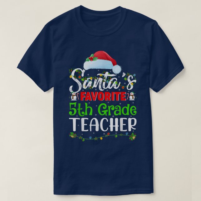 Xmas Lights Santa 5th Grade Teacher Christmas  T-Shirt (Design Front)