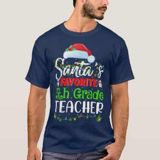 Xmas Lights Santa 5th Grade Teacher Christmas  T-Shirt