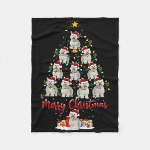 Xmas Lights Santa Bichon Frise Dog Christmas Tree Fleece Blanket