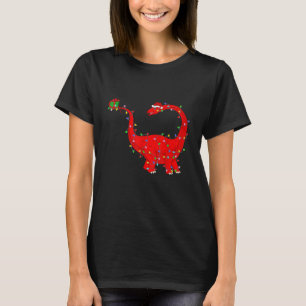 Xmas Lights Santa Brontosaurus Dinosaur Christmas T-Shirt