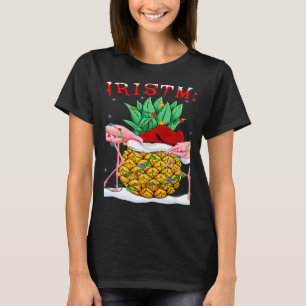 Xmas Lights Santa Flamingo Pineapple Merry Christm T-Shirt