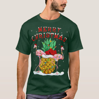 Xmas Lights Santa Flamingo Pineapple Merry Christm T-Shirt
