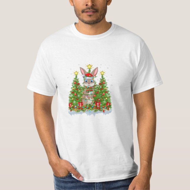 Xmas Lights Santa Hare Christmas T-Shirt (Front)