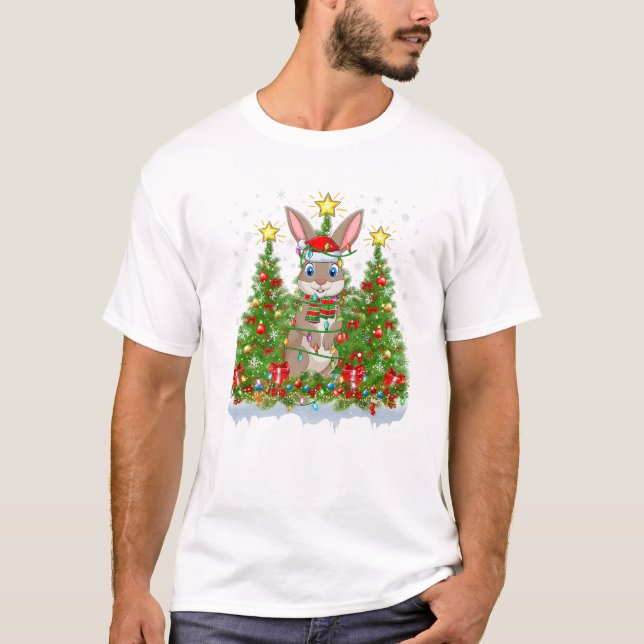 Xmas Lights Santa Hare Christmas T-Shirt (Front)