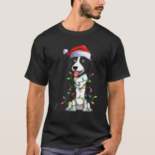 Xmas Lights Santa Hat Border Collie Dog Christmas  T-Shirt