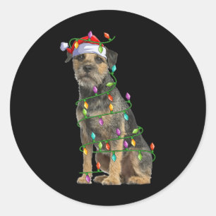 Xmas Lights Santa Hat Border Terrier Dog Christmas Classic Round Sticker