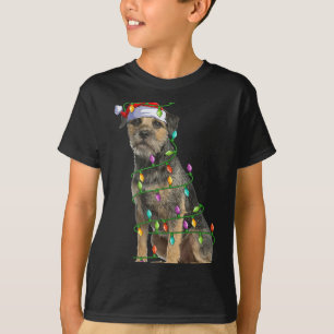Xmas Lights Santa Hat Border Terrier Dog Christmas T-Shirt