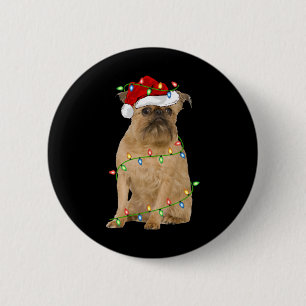 Xmas Lights Santa Hat Brussels Griffon Dog Christm 6 Cm Round Badge