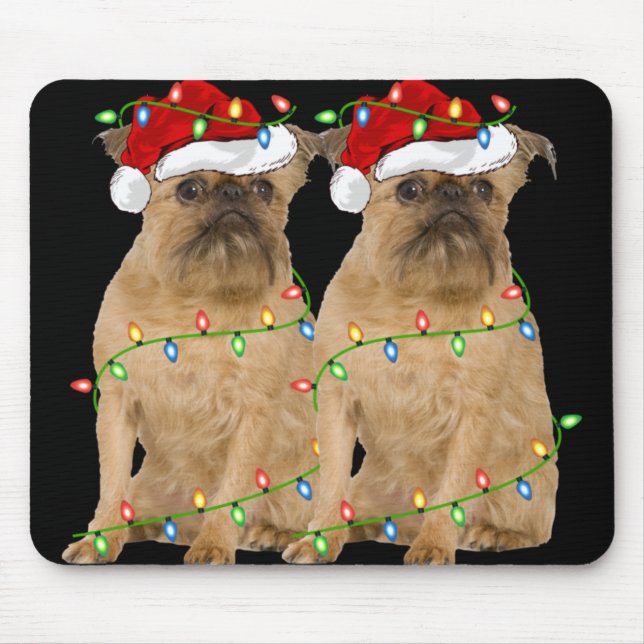 Xmas Lights Santa Hat Brussels Griffon Dog Christm Mouse Pad (Front)