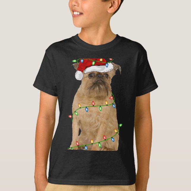 Xmas Lights Santa Hat Brussels Griffon Dog Christm T-Shirt (Front)