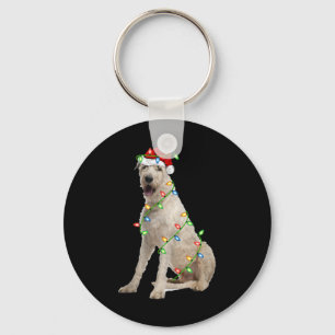 Xmas Lights Santa Hat Irish Wolfhound Dog Christma Key Ring