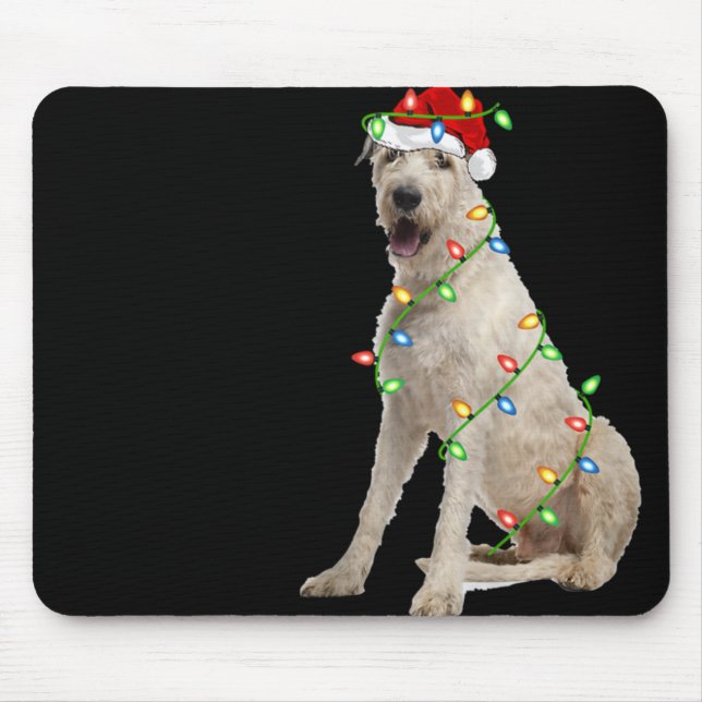 Xmas Lights Santa Hat Irish Wolfhound Dog Christma Mouse Pad (Front)