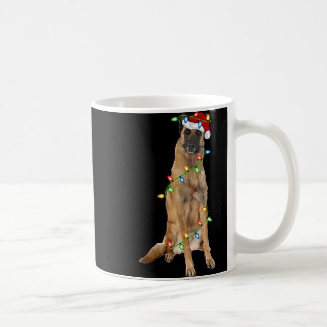 Xmas Lights Santa Hat Malinois Dog Christmas Premi Coffee Mug (Right)