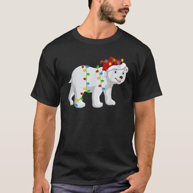 Xmas Lights Santa Hat Polar Bear Christmas  T-Shirt (Front)