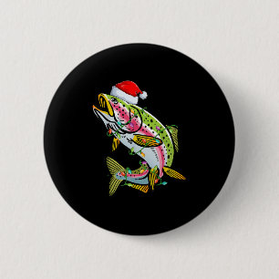 Xmas Lights Santa Hat Rainbow Trout Fish Christmas 6 Cm Round Badge