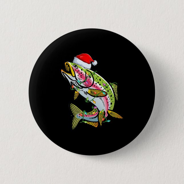 Xmas Lights Santa Hat Rainbow Trout Fish Christmas 6 Cm Round Badge (Front)