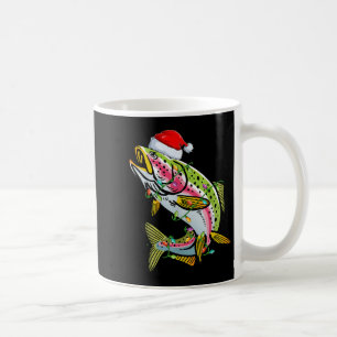 Xmas Lights Santa Hat Rainbow Trout Fish Christmas Coffee Mug