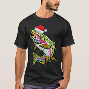 Xmas Lights Santa Hat Rainbow Trout Fish Christmas T-Shirt