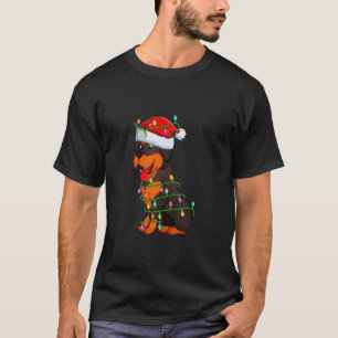 Xmas Lights Santa Hat Rottweiler Dog Christmas Tan T-Shirt