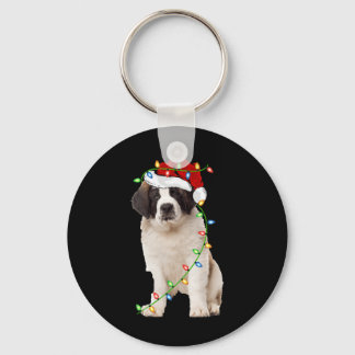 Xmas Lights Santa Hat Saint Bernard Dog Christmas  Key Ring