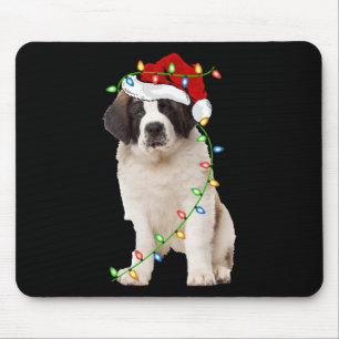 Xmas Lights Santa Hat Saint Bernard Dog Christmas Mouse Pad
