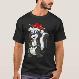 Xmas Lights Santa Hat Skunk Christmas T-Shirt