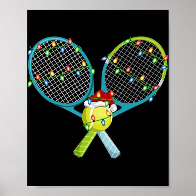 Xmas Lights Santa Hat Tennis Christmas Premium T S Poster (Front)