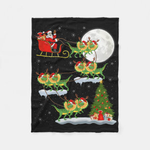 Xmas Lights Santa Riding Dilophosaurus Dinosaur Ch Fleece Blanket