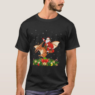 Xmas Lights Santa Riding Pterodactyl Dinosaur Bird T-Shirt