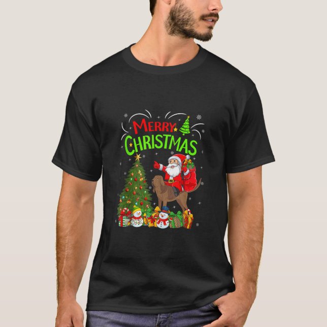 Xmas Lights Santa Riding Rhodesian Ridgeback Dog C T-Shirt (Front)