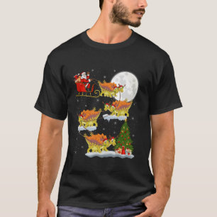 Xmas Lights Santa Riding Stegosaurus Dinosaur Chri T-Shirt