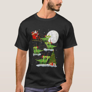 Xmas Lights Santa Riding Velociraptors Dinosaur Ch T-Shirt