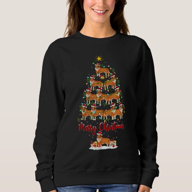 Xmas Lights Santa Rough Collie Dog Christmas Tree  Sweatshirt (Front)