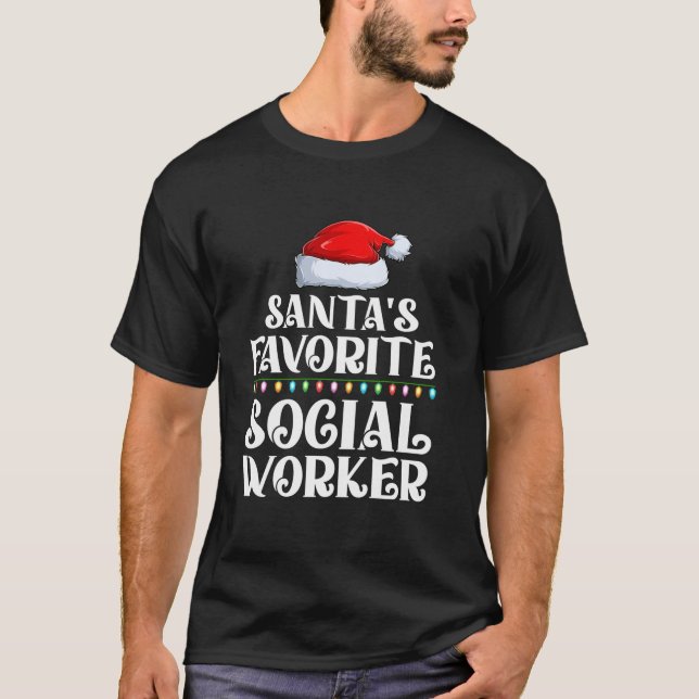Xmas Lights Santa s Favourites Social Worker Chris T-Shirt (Front)