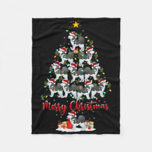 Xmas Lights Santa Siberian Husky Dog Christmas Tre Fleece Blanket