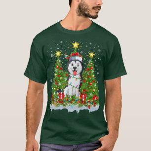 Xmas Lights Santa Siberian Husky Dog Christmas Tre T-Shirt