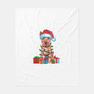 Xmas Lights Santa Soft Coated Wheaten Terrier Dog  Fleece Blanket