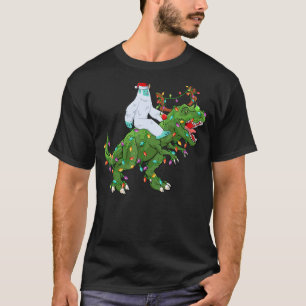 Xmas Lights Santa Yeti Riding Dinosaur Trex Christ T-Shirt