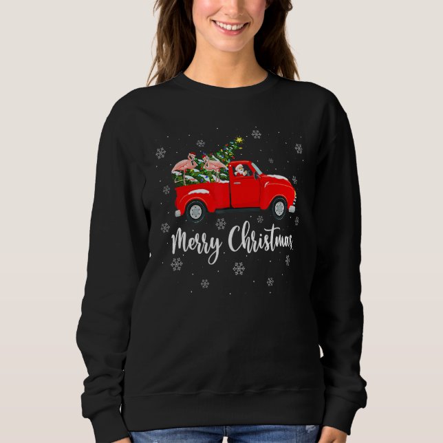 Xmas Lights Tree Santa Flamingo Red Truck Merry Ch Sweatshirt (Front)