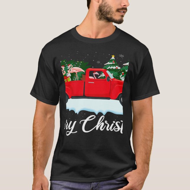 Xmas Lights Tree Santa Flamingo Red Truck Merry Ch T-Shirt (Front)